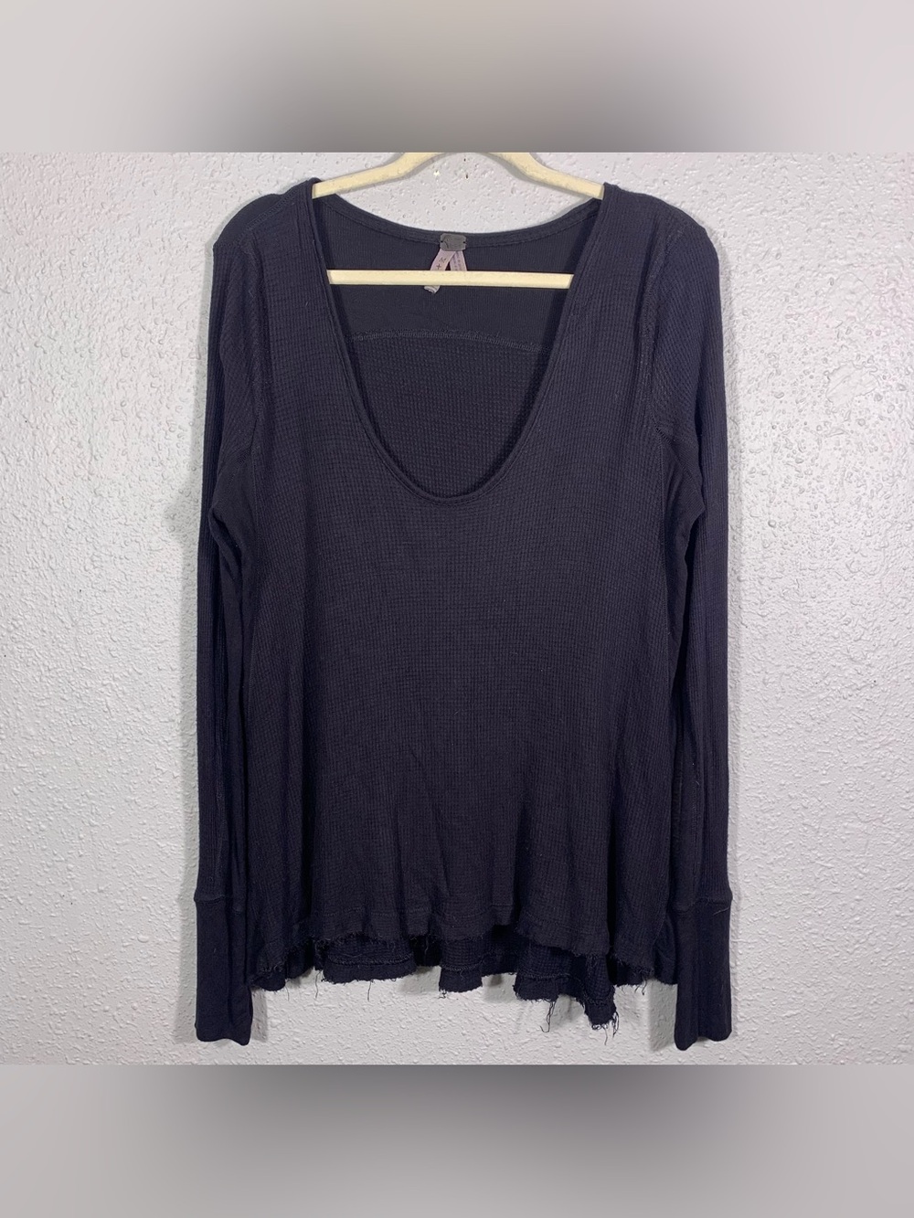 We The FREE PEOPLE Catalina Black Tunic Top Waffle Knit Thermal Tee size M